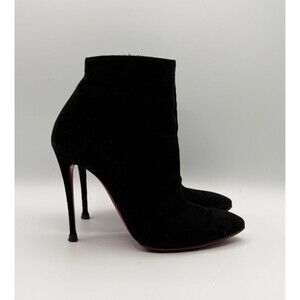 Christian Louboutin Black Suede Pointed Toe Bootie Ankle Boots Stiletto EU 36